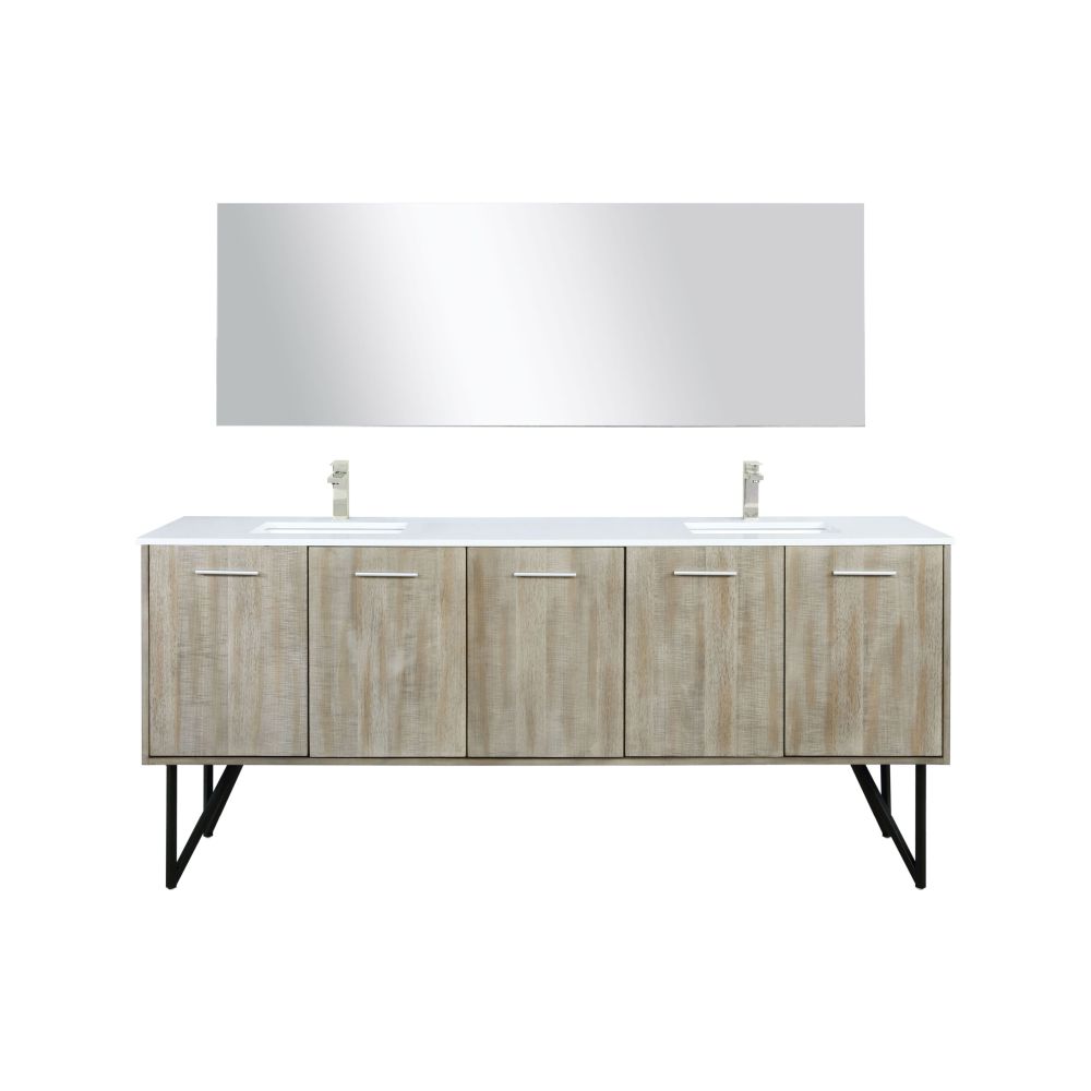 Lancy 80 in W x 20 in. D Rustic Acacia Double Bath Vanity, Cultured Marble Top, Brushed Nickel Faucet Set and 70 in Mirror