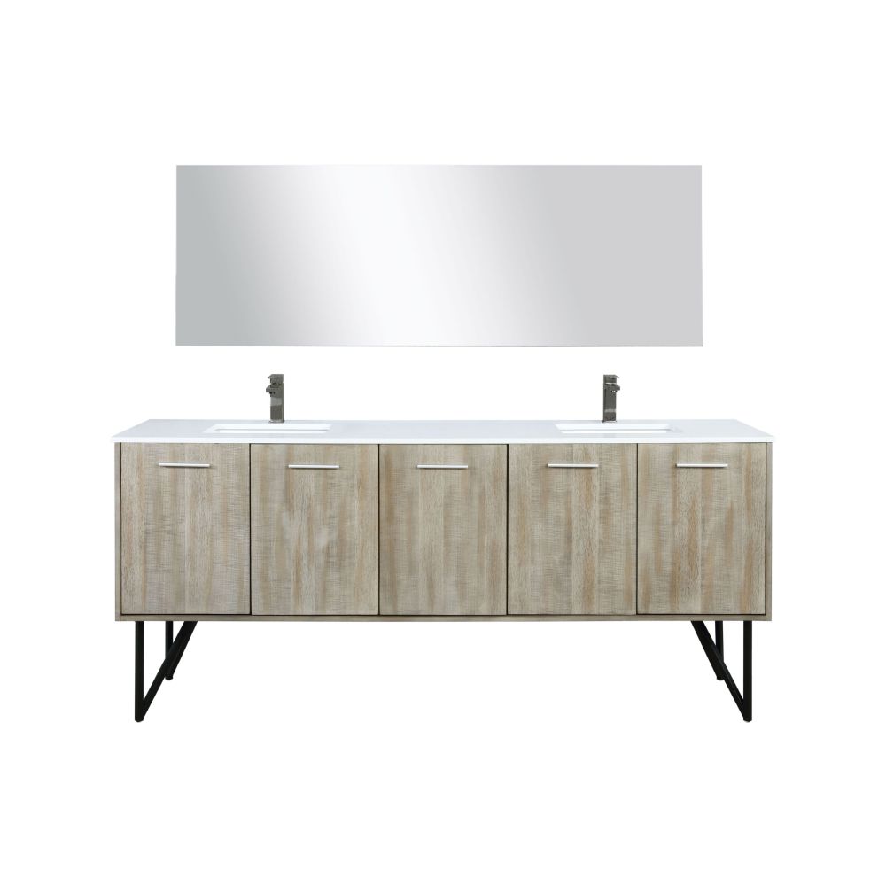 Lancy 80 in W x 20 in. D Rustic Acacia Double Bath Vanity, Cultured Marble Top, Gun Metal Faucet Set and 70 in Mirror