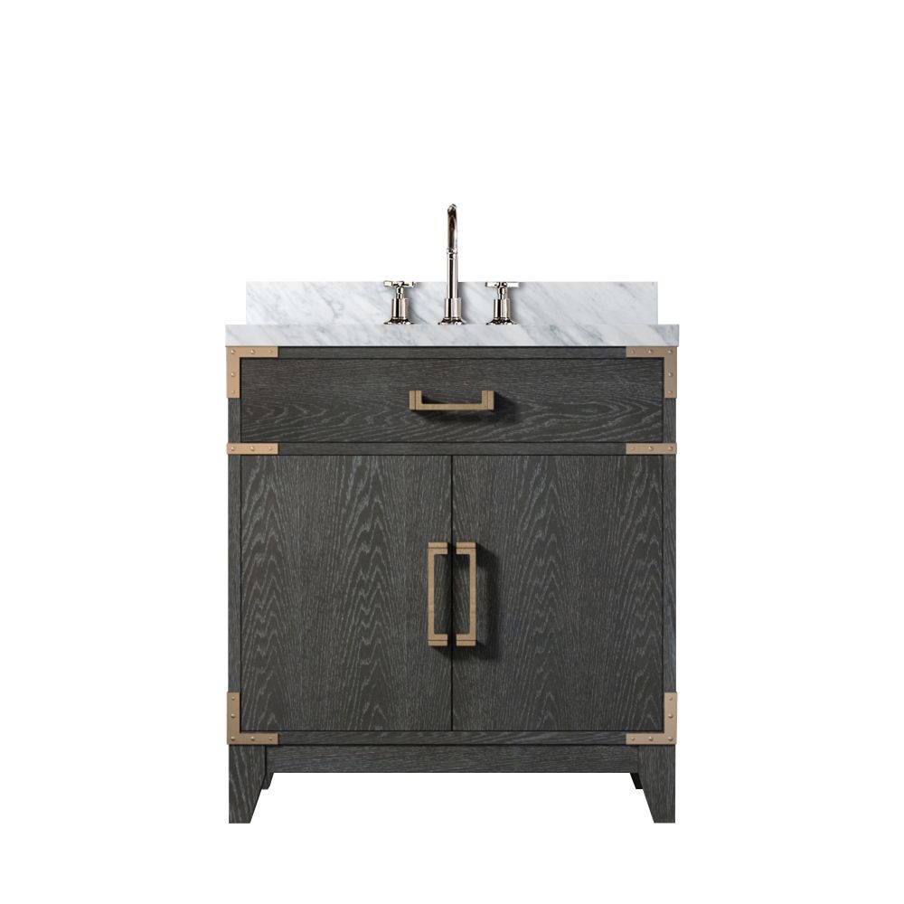 Laurel 30 in W x 22 in. D Black Oak Single Bath Vanity, Carrara Marble Top, and Faucet Set