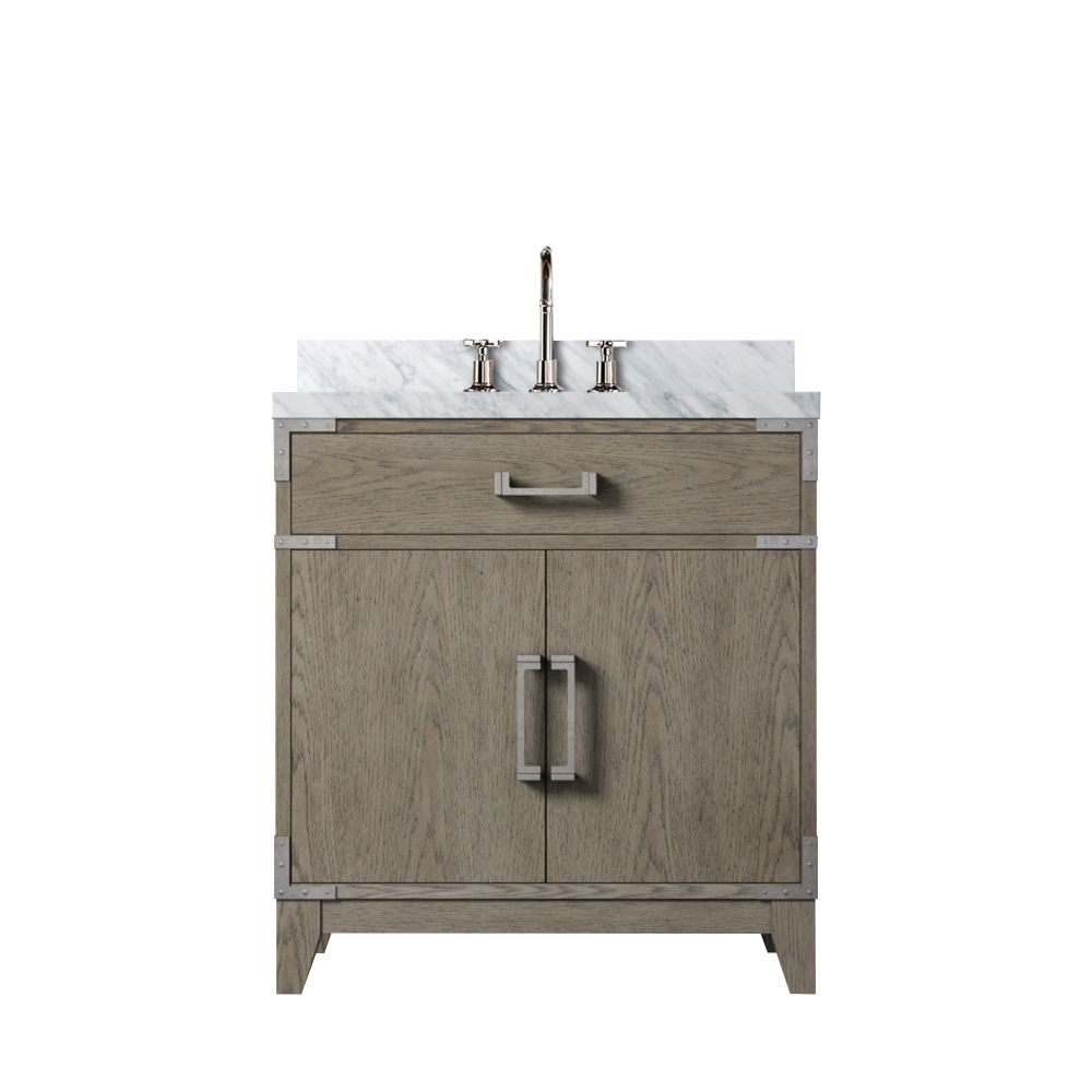 Laurel 30 in W x 22 in. D Grey Oak Single Bath Vanity, Carrara Marble Top, and Faucet Set