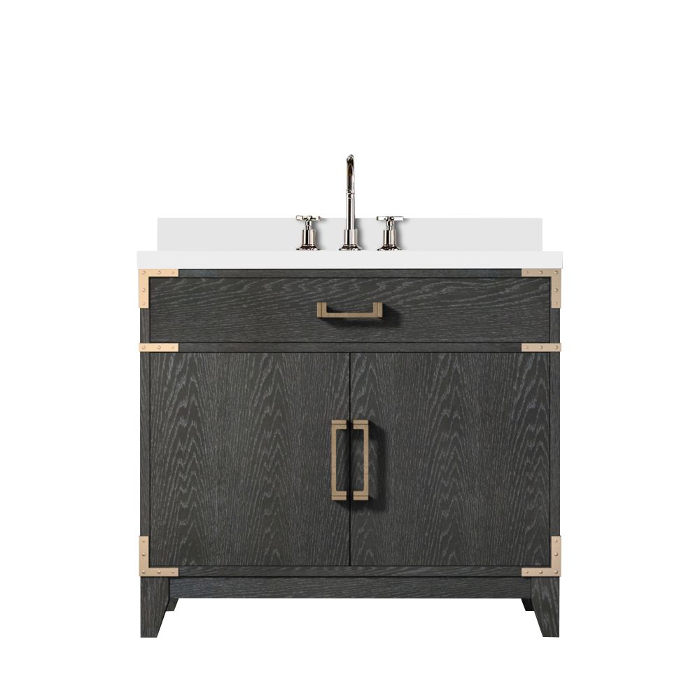 Laurel 36 in W x 22 in. D Black Oak Single Bath Vanity, White Quartz Top, and Faucet Set