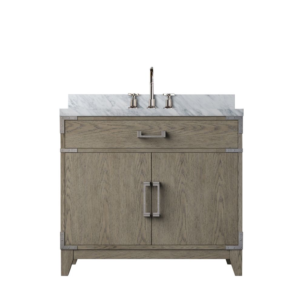 Laurel 36 in W x 22 in. D Grey Oak Single Bath Vanity, Carrara Marble Top, and Faucet Set