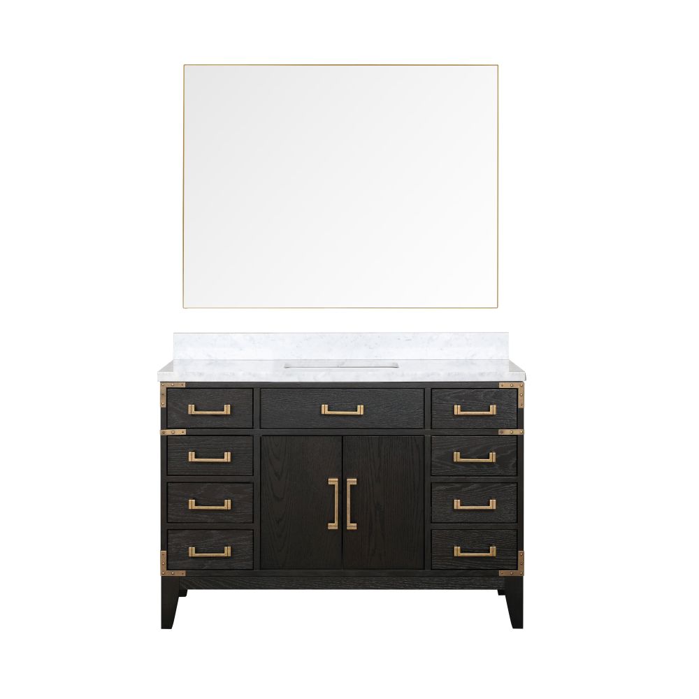 Laurel 48 in W x 22 in. D Black Oak Single Bath Vanity, Carrara Marble Top, and 46 in Mirror