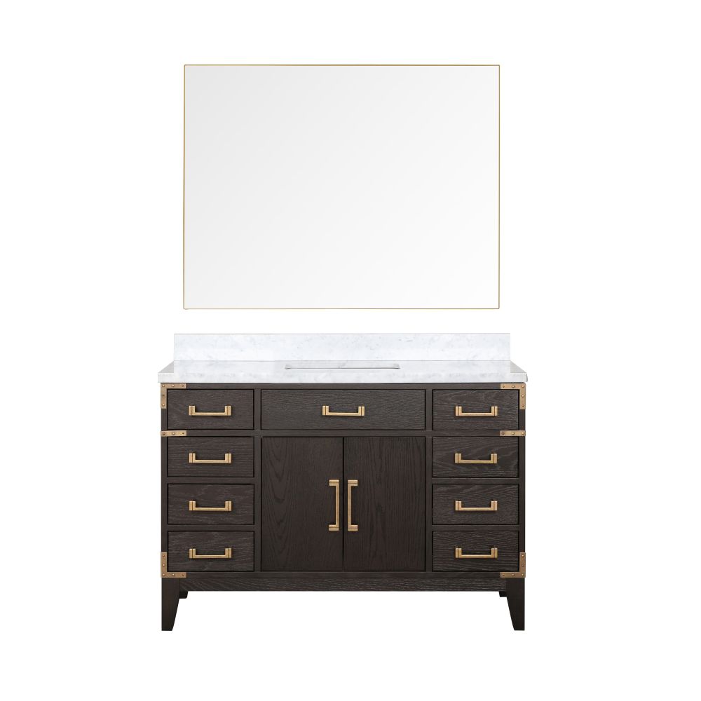 Laurel 48 in W x 22 in. D Brown Oak Single Bath Vanity, Carrara Marble Top, and 46 in Mirror
