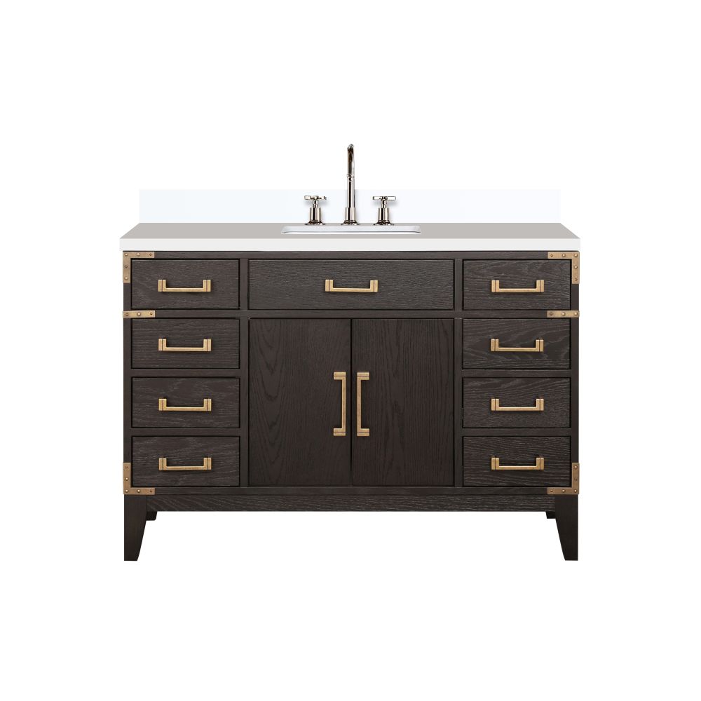 Laurel 48 in W x 22 in. D Brown Oak Single Bath Vanity, White Quartz Top, and Faucet Set
