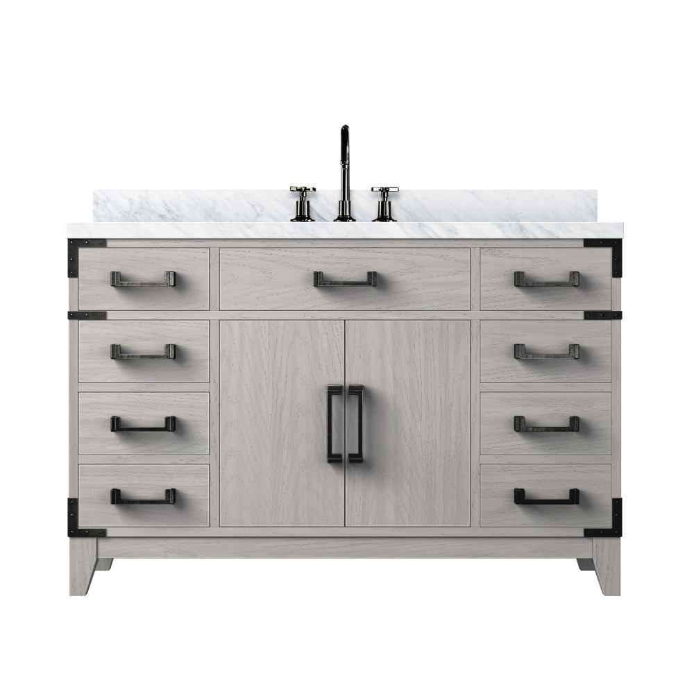 Laurel 48 in W x 22 in. D White Oak Single Bath Vanity, Carrara Marble Top, and Faucet Set