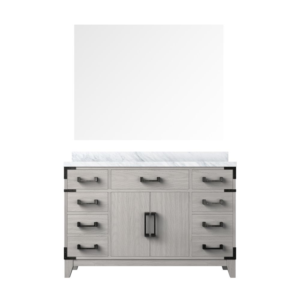 Laurel 48 in W x 22 in. D White Oak Single Bath Vanity, Carrara Marble Top, and 46 in Mirror