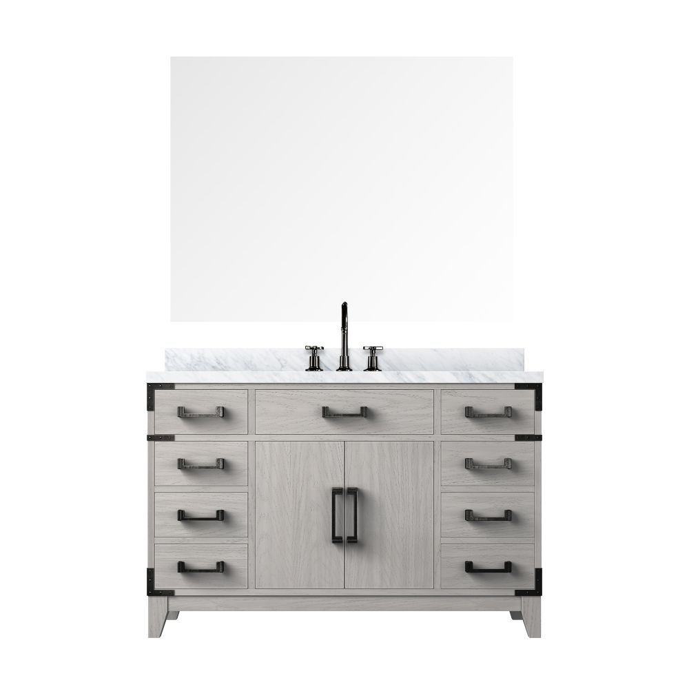 Laurel 48 in W x 22 in. D White Oak Single Bath Vanity, Carrara Marble Top, Faucet Set, and 46 in Mirror