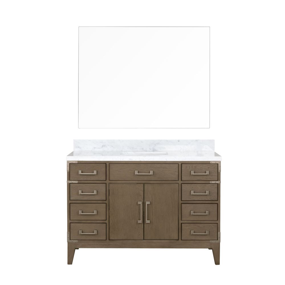 Laurel 48 in W x 22 in. D Grey Oak Single Bath Vanity, Carrara Marble Top, and 46 in Mirror