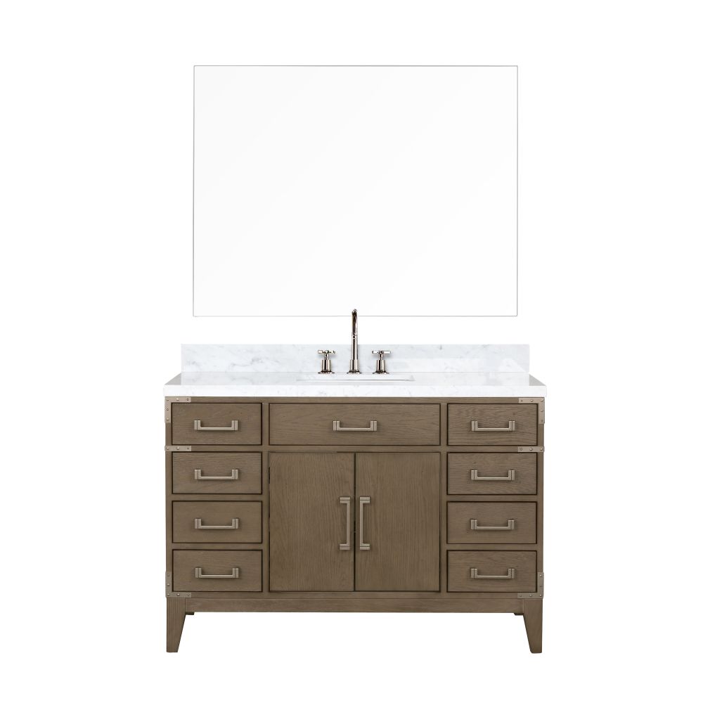 Laurel 48 in W x 22 in. D Grey Oak Single Bath Vanity, Carrara Marble Top, Faucet Set, and 46 in Mirror