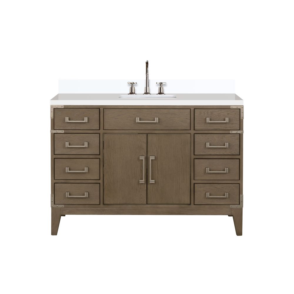Laurel 48 in W x 22 in. D Grey Oak Single Bath Vanity, White Quartz Top, and Faucet Set