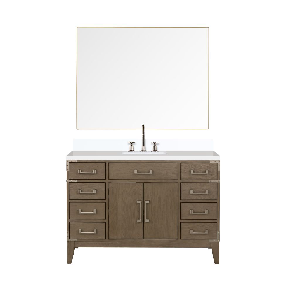 Laurel 48 in W x 22 in. D Grey Oak Single Bath Vanity, Cultured Marble Top, Faucet Set, and 46 in Mirror