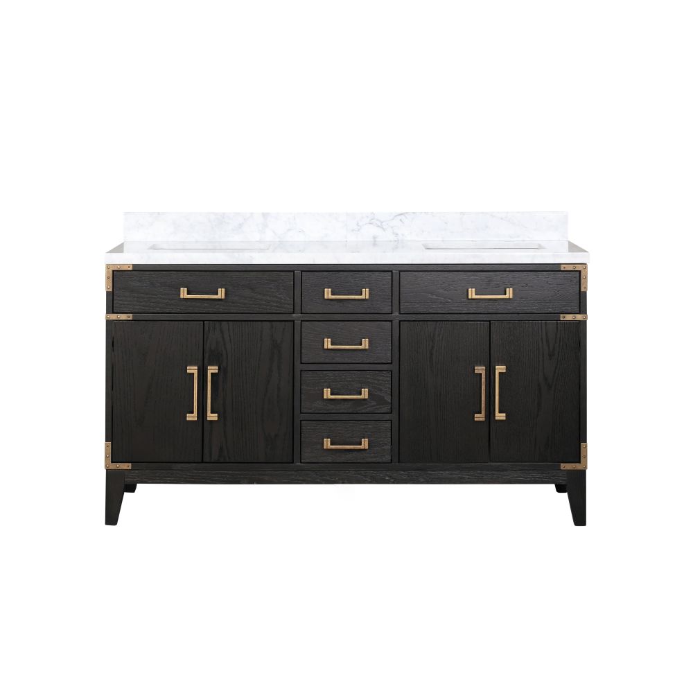 Laurel 60 in W x 22 in. D Black Oak Double Bath Vanity and Carrara Marble Top