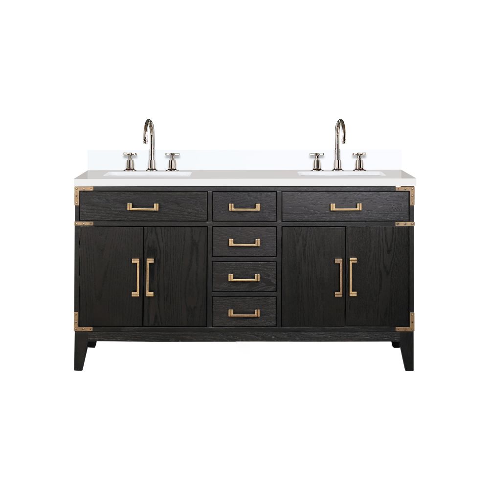 Laurel 60 in W x 22 in. D Black Oak Double Bath Vanity, Cultured Marble Top, and Faucet Set