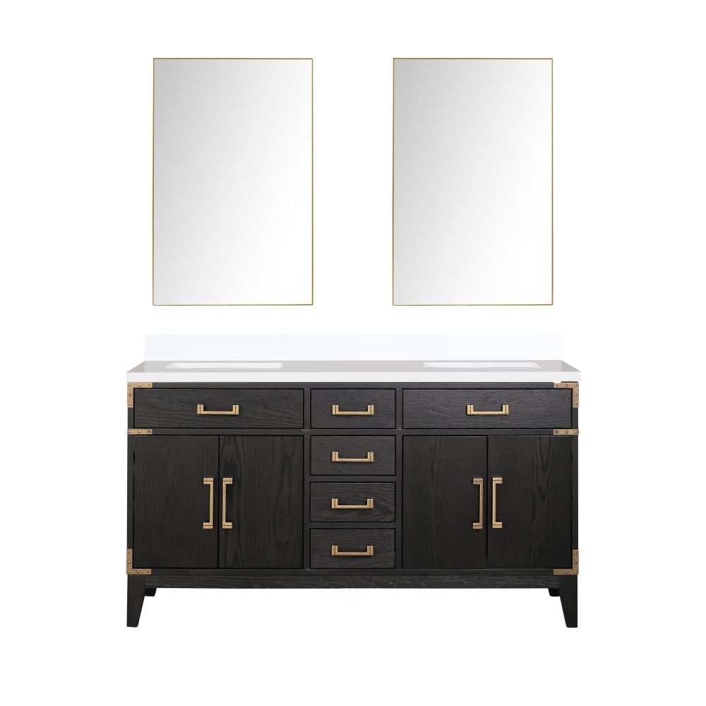 Laurel 60 in W x 22 in. D Black Oak Double Bath Vanity, Cultured Marble Top, and 28 in Mirrors