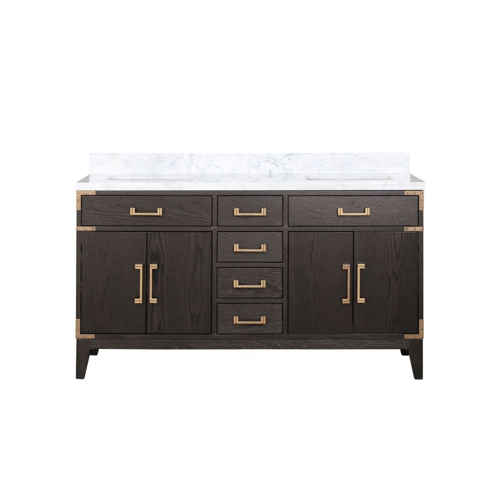 Laurel 60 in W x 22 in. D Brown Oak Double Bath Vanity and Carrara Marble Top