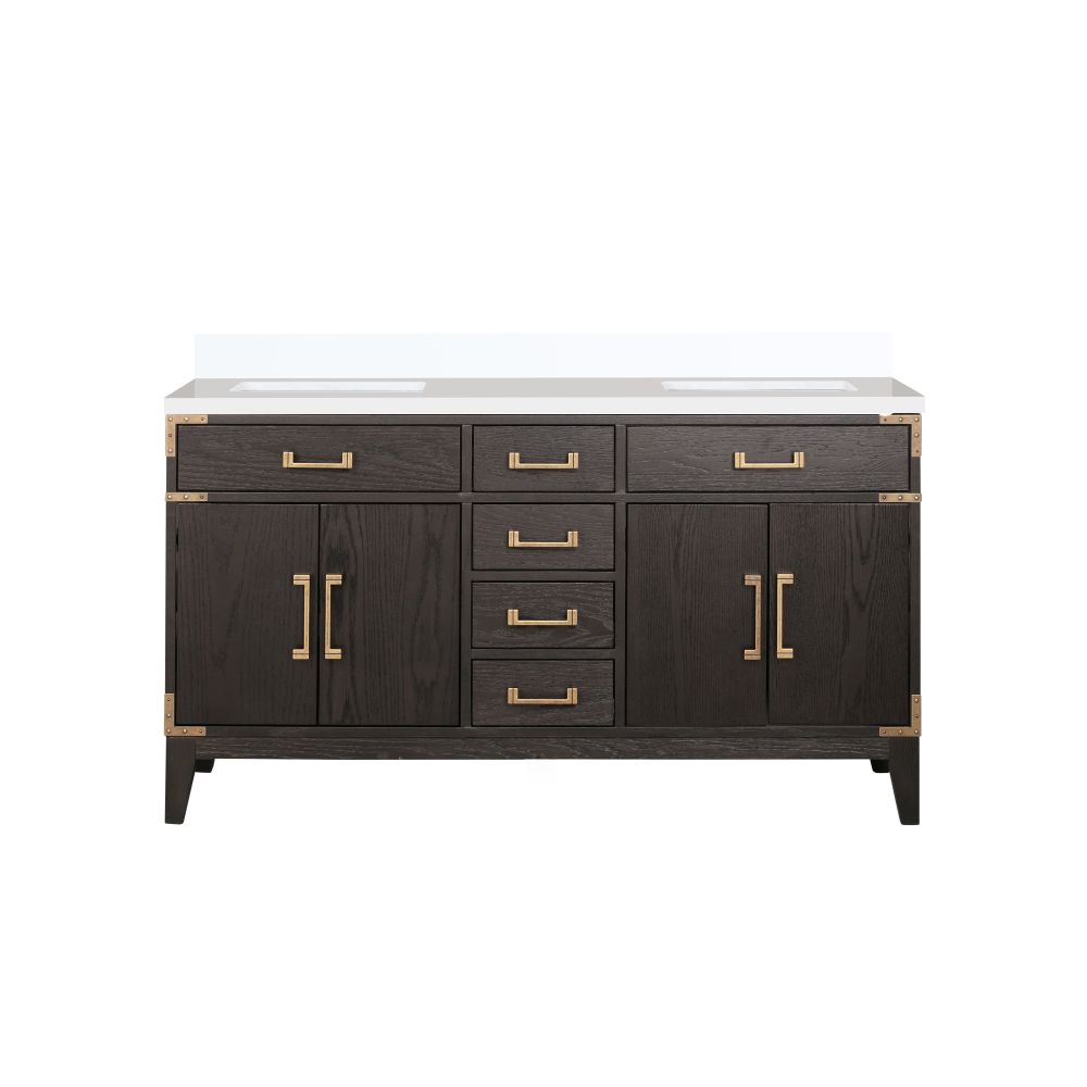 Laurel 60 in W x 22 in. D Brown Oak Double Bath Vanity and White Quartz Top