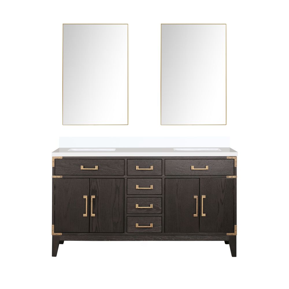 Laurel 60 in W x 22 in. D Brown Oak Double Bath Vanity, Cultured Marble Top, and 28 in Mirrors