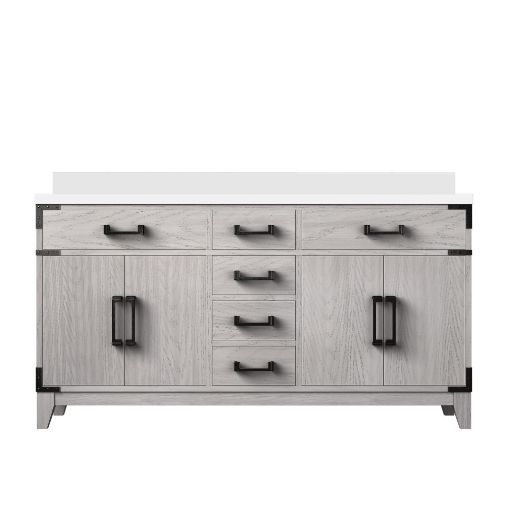 Laurel 60 in W x 22 in. D White Oak Double Bath Vanity and White Quartz Top