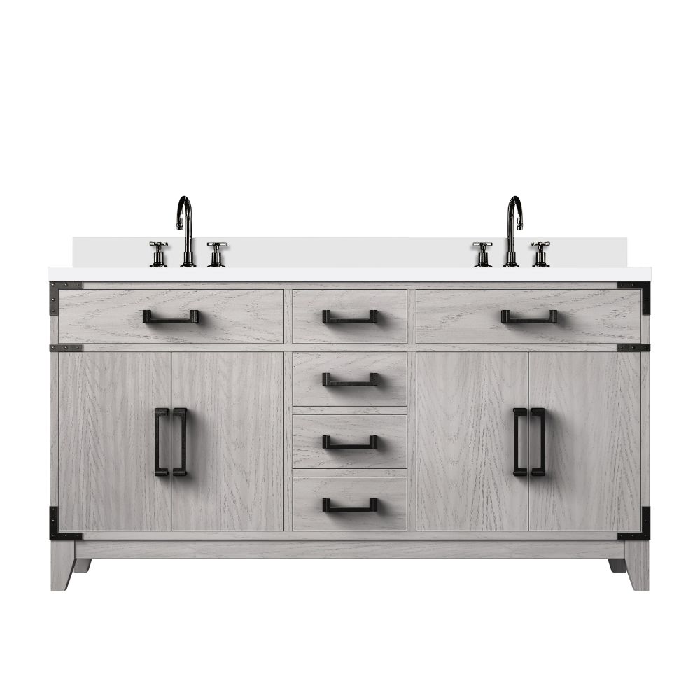 Laurel 60 in W x 22 in. D White Oak Double Bath Vanity, White Quartz Top, and Faucet Set