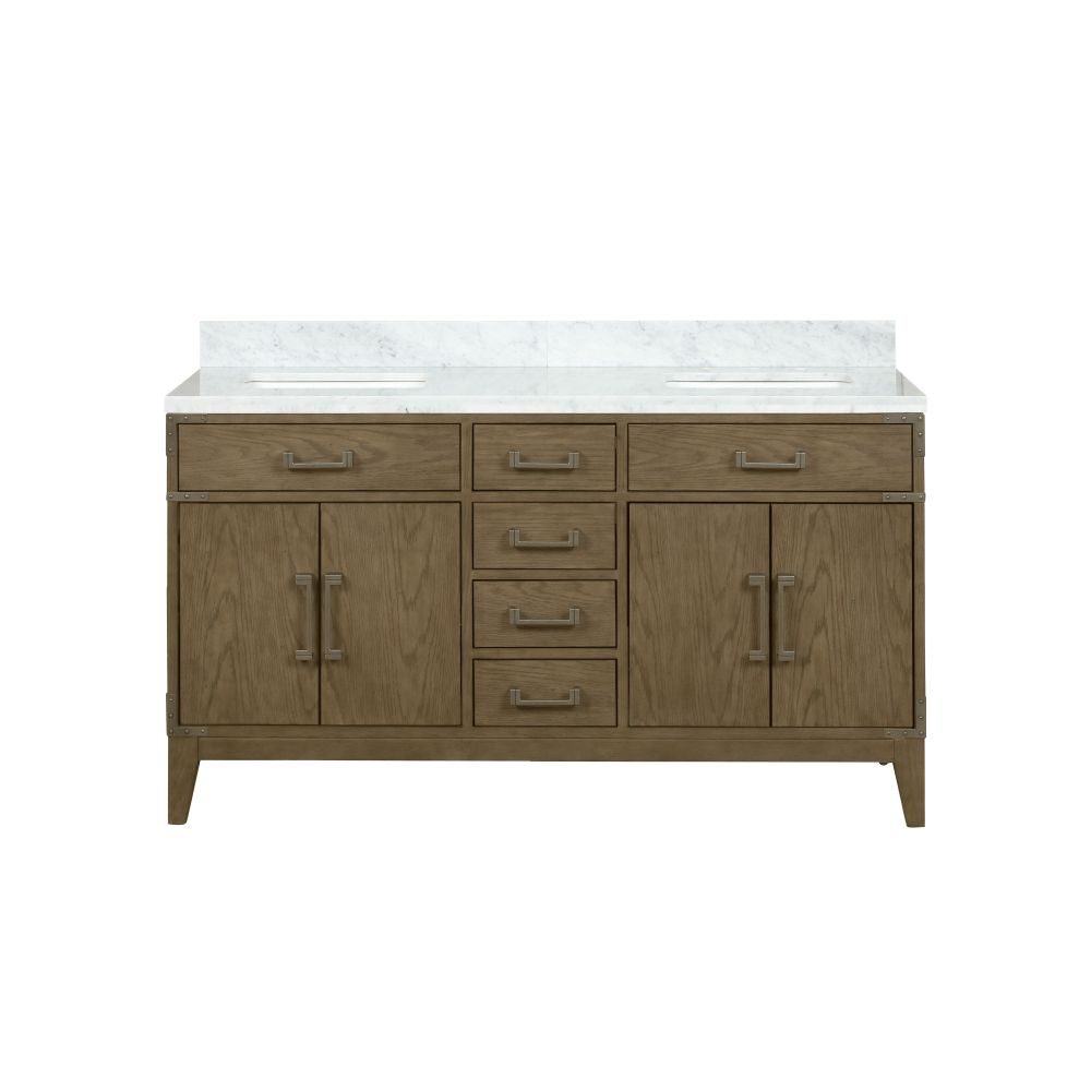 Laurel 60 in W x 22 in. D Grey Oak Double Bath Vanity and Carrara Marble Top