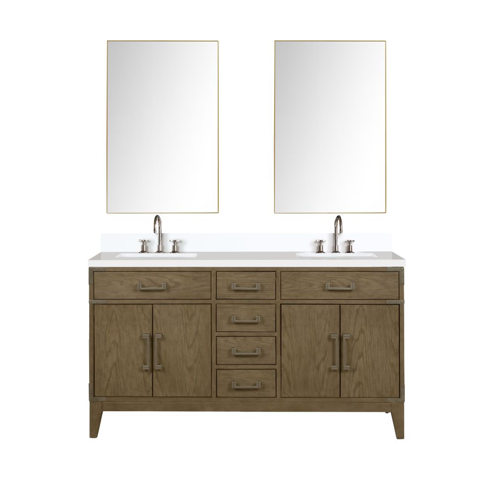 Laurel 60 in W x 22 in. D Grey Oak Double Bath Vanity, Cultured Marble Top, Faucet Set, and 28 in Mirrors
