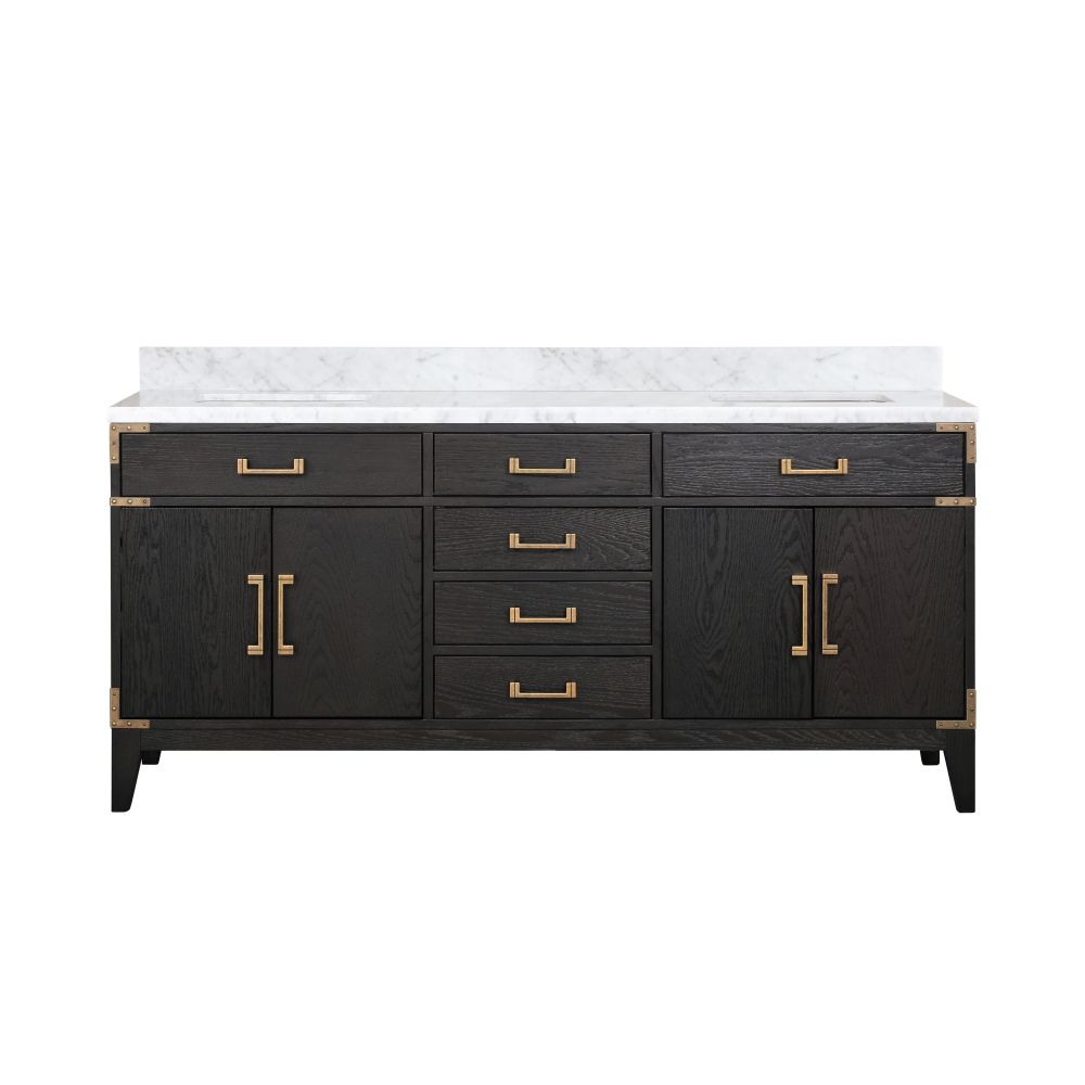 Laurel 72 in W x 22 in. D Black Oak Double Bath Vanity and Carrara Marble Top