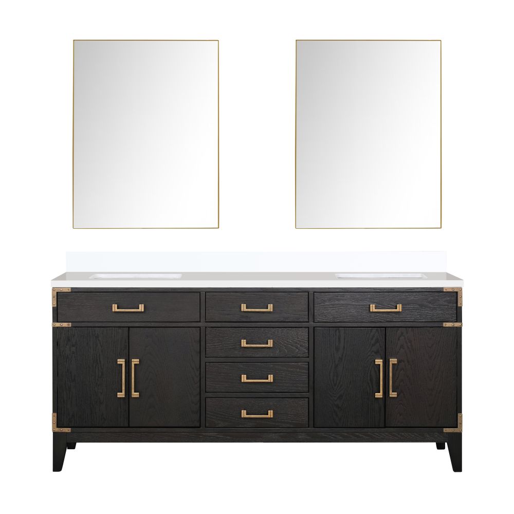 Laurel 72 in W x 22 in. D Black Oak Double Bath Vanity, Cultured Marble Top, and 34 in Mirrors