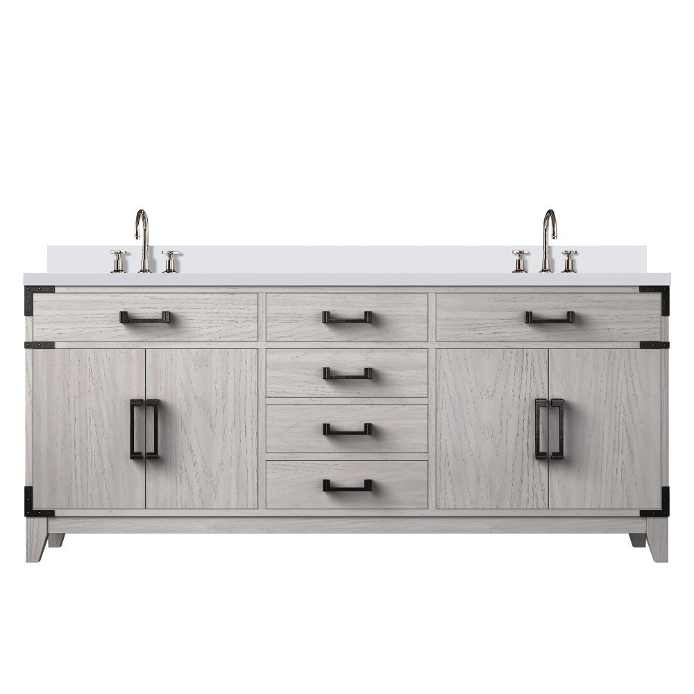 Laurel 72 in W x 22 in. D White Oak Double Bath Vanity, White Quartz Top, and Faucet Set