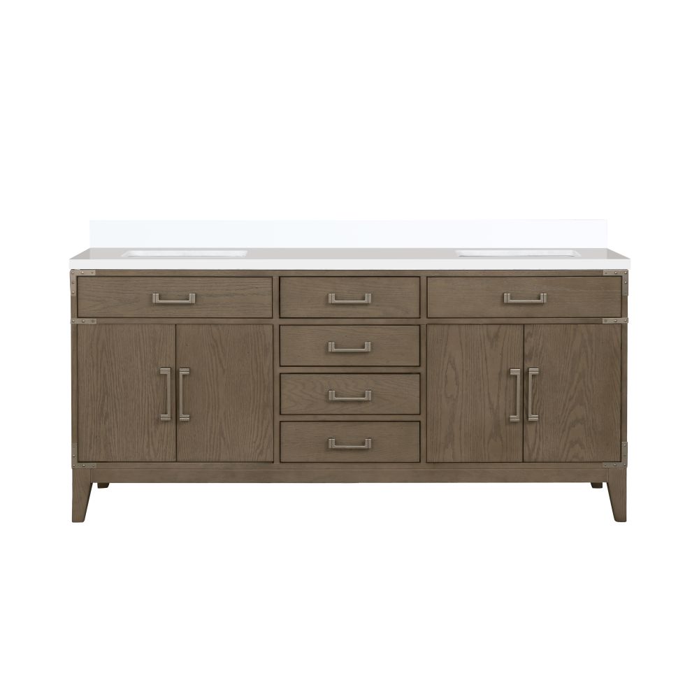 Laurel 72 in W x 22 in. D Grey Oak Double Bath Vanity and White Quartz Top