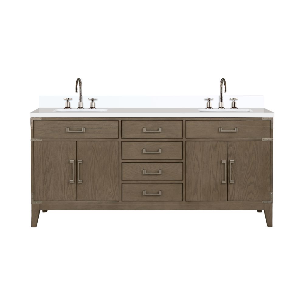 Laurel 72 in W x 22 in. D Grey Oak Double Bath Vanity, White Quartz Top, and Faucet Set