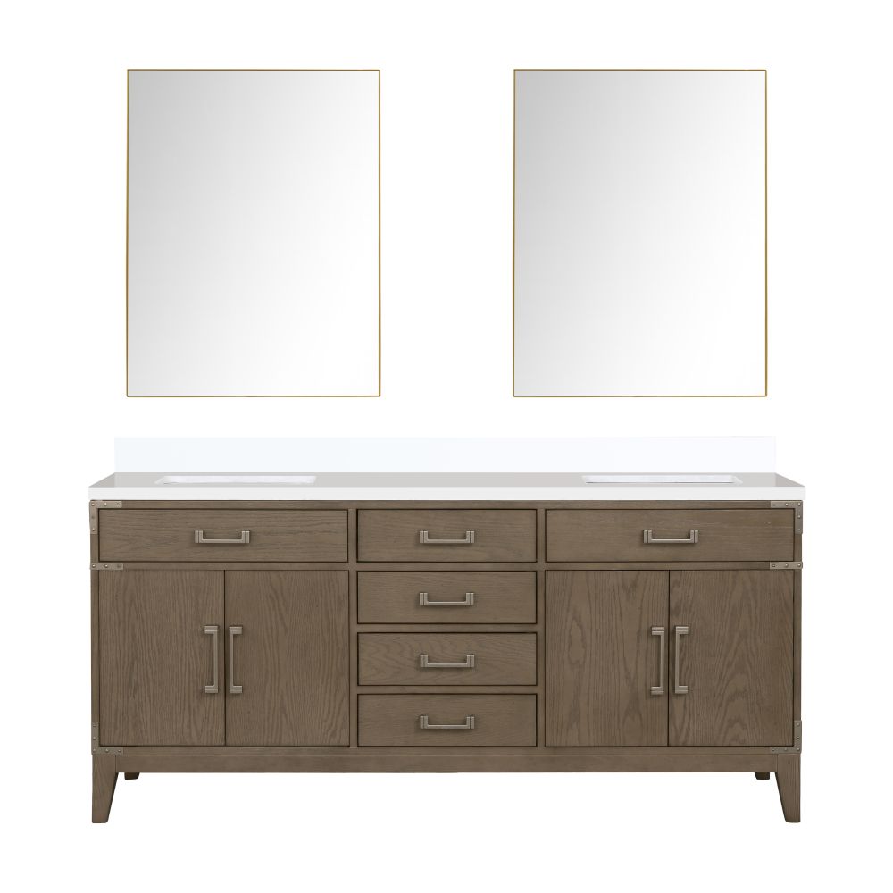 Laurel 72 in W x 22 in. D Grey Oak Double Bath Vanity, White Quartz Top, and 34 in Mirrors