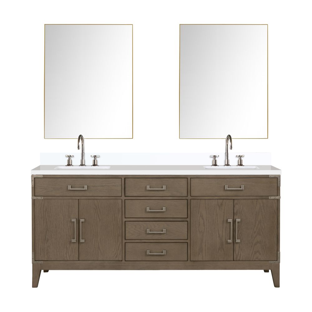 Laurel 72 in W x 22 in. D Grey Oak Double Bath Vanity, Cultured Marble Top, Faucet Set, and 34 in Mirrors