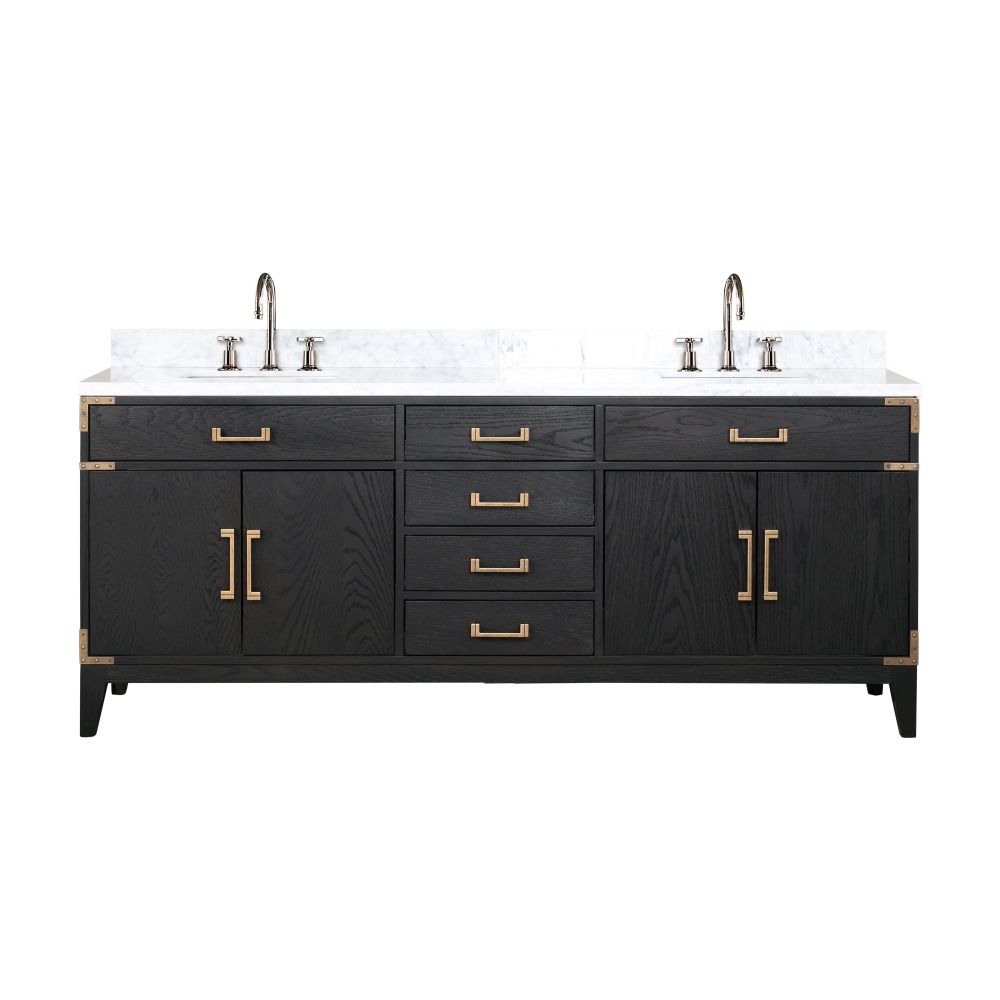 Laurel 80 in W x 22 in. D Black Oak Double Bath Vanity, Carrara Marble Top, and Faucet Set
