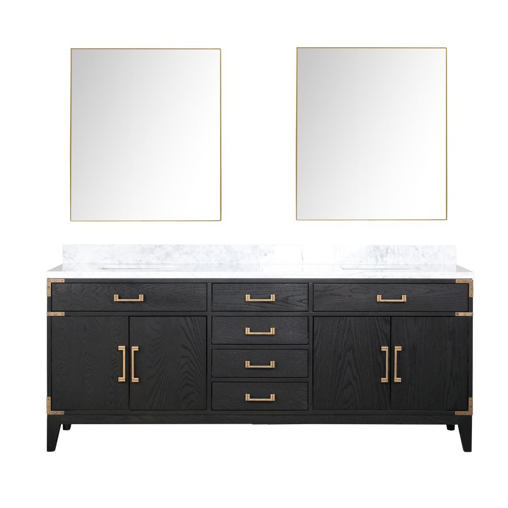 Laurel 80 in W x 22 in. D Black Oak Double Bath Vanity, Carrara Marble Top, and 36 in Mirrors