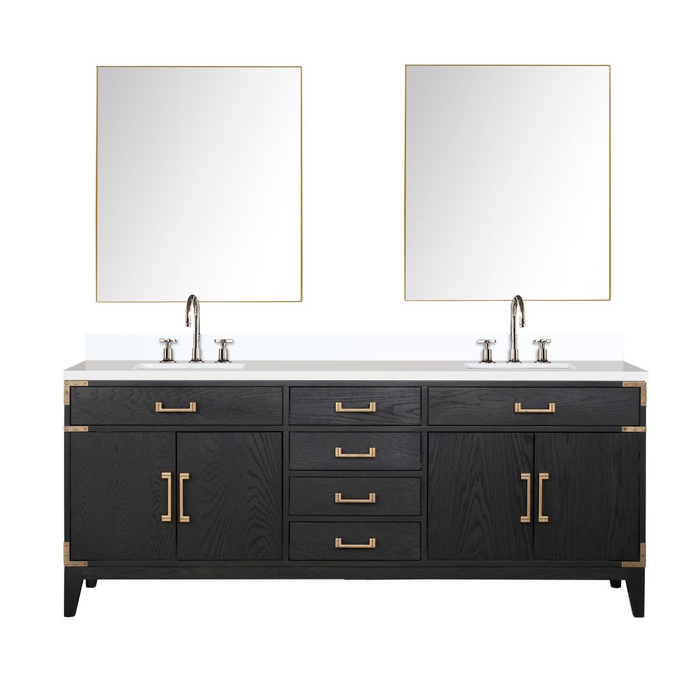 Laurel 80 in W x 22 in. D Black Oak Double Bath Vanity, Cultured Marble Top, Faucet Set, and 36 in Mirrors