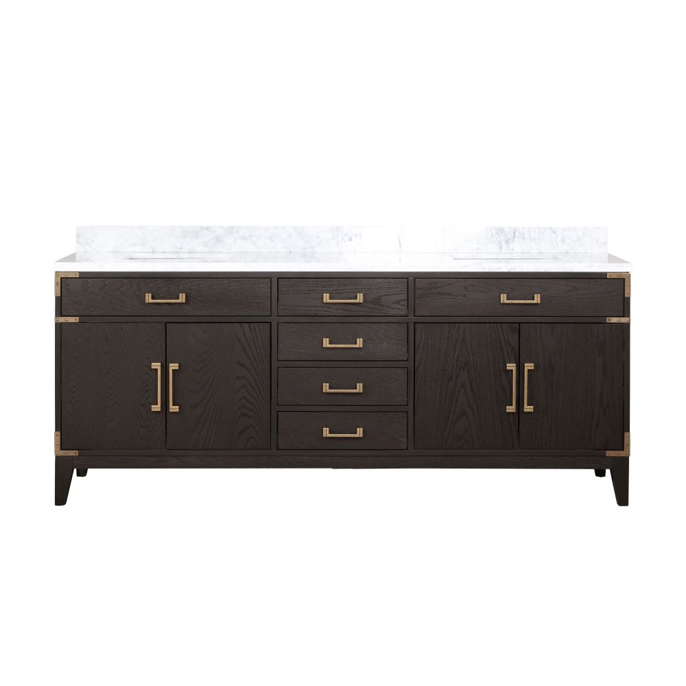 Laurel 80 in W x 22 in. D Brown Oak Double Bath Vanity and Carrara Marble Top