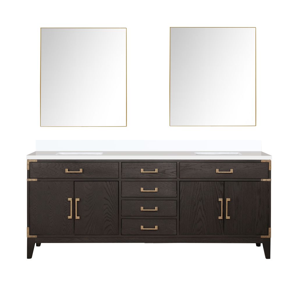 Laurel 80 in W x 22 in. D Brown Oak Double Bath Vanity, Cultured Marble Top, and 36 in Mirrors
