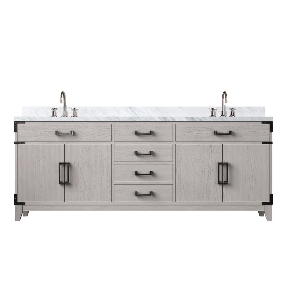 Laurel 80 in W x 22 in. D White Oak Double Bath Vanity, Carrara Marble Top, and Faucet Set