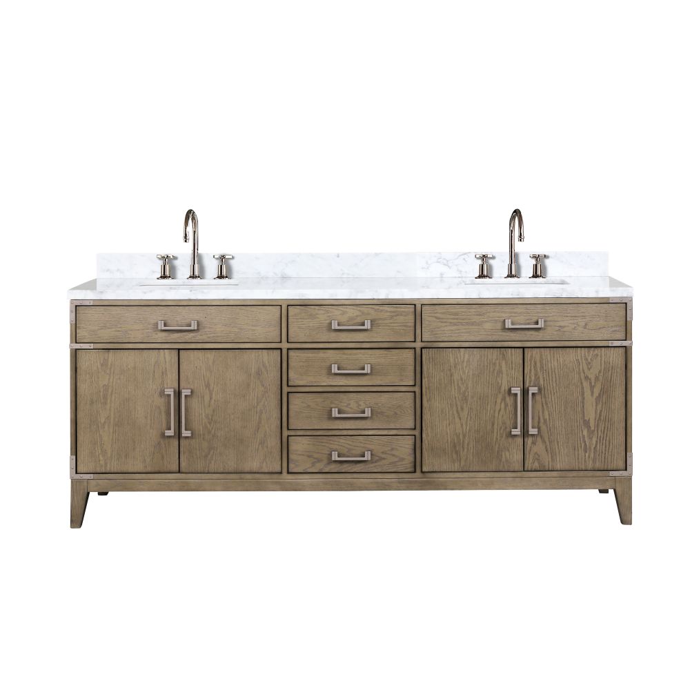 Laurel 80 in W x 22 in. D Grey Oak Double Bath Vanity, Carrara Marble Top, and Faucet Set