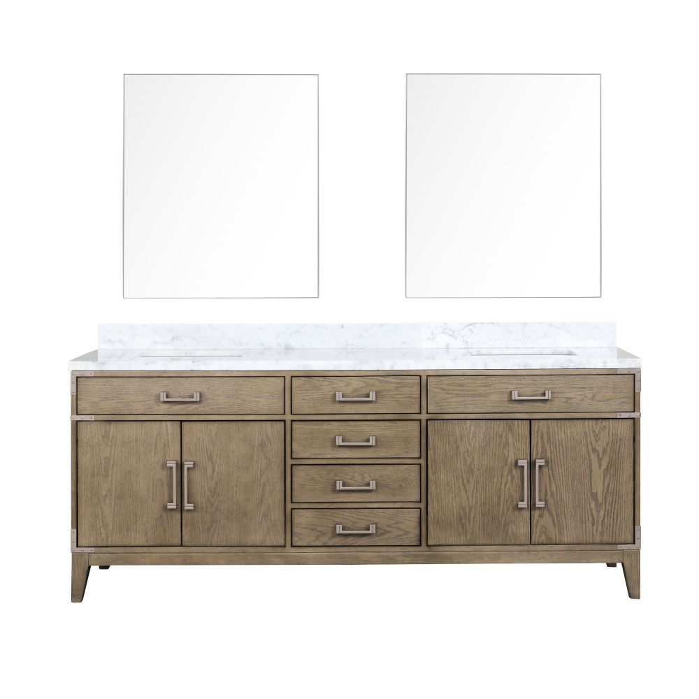 Laurel 80 in W x 22 in. D Grey Oak Double Bath Vanity, Carrara Marble Top, and 36 in Mirrors