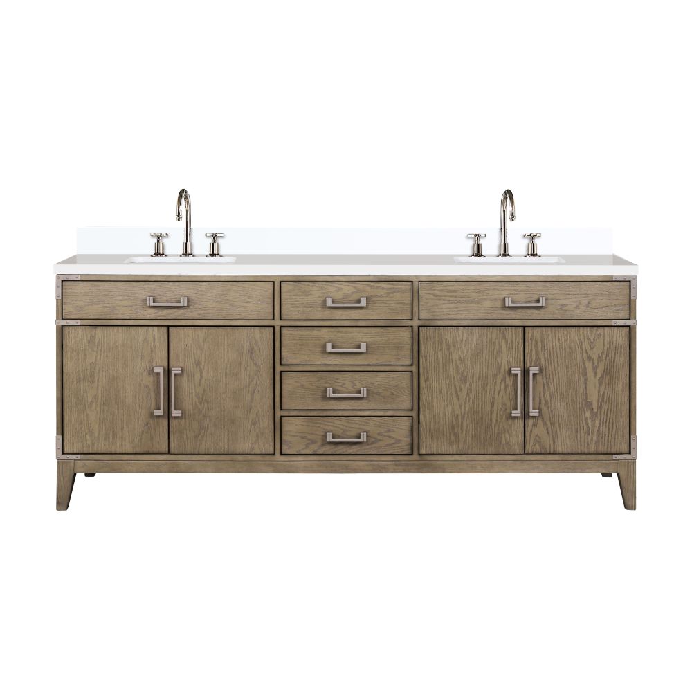 Laurel 80 in W x 22 in. D Grey Oak Double Bath Vanity, White Quartz Top, and Faucet Set