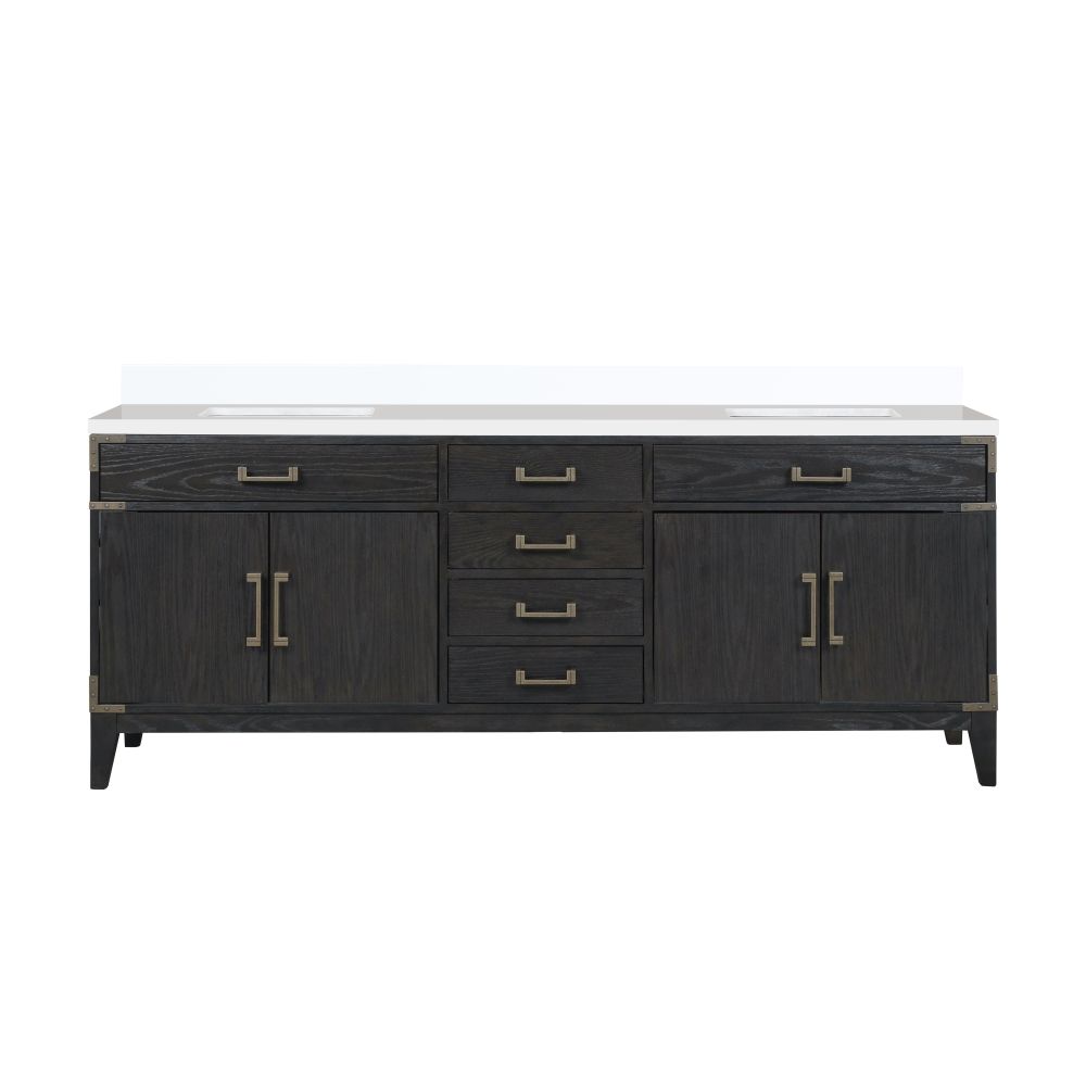 Laurel 84 in W x 22 in. D Black Oak Double Bath Vanity and White Quartz Top