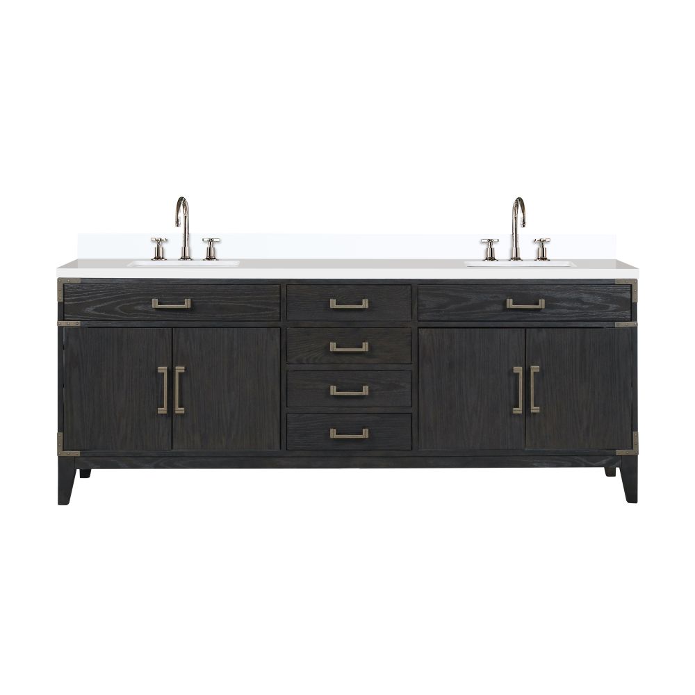Laurel 84 in W x 22 in. D Black Oak Double Bath Vanity, Cultured Marble Top, and Faucet Set