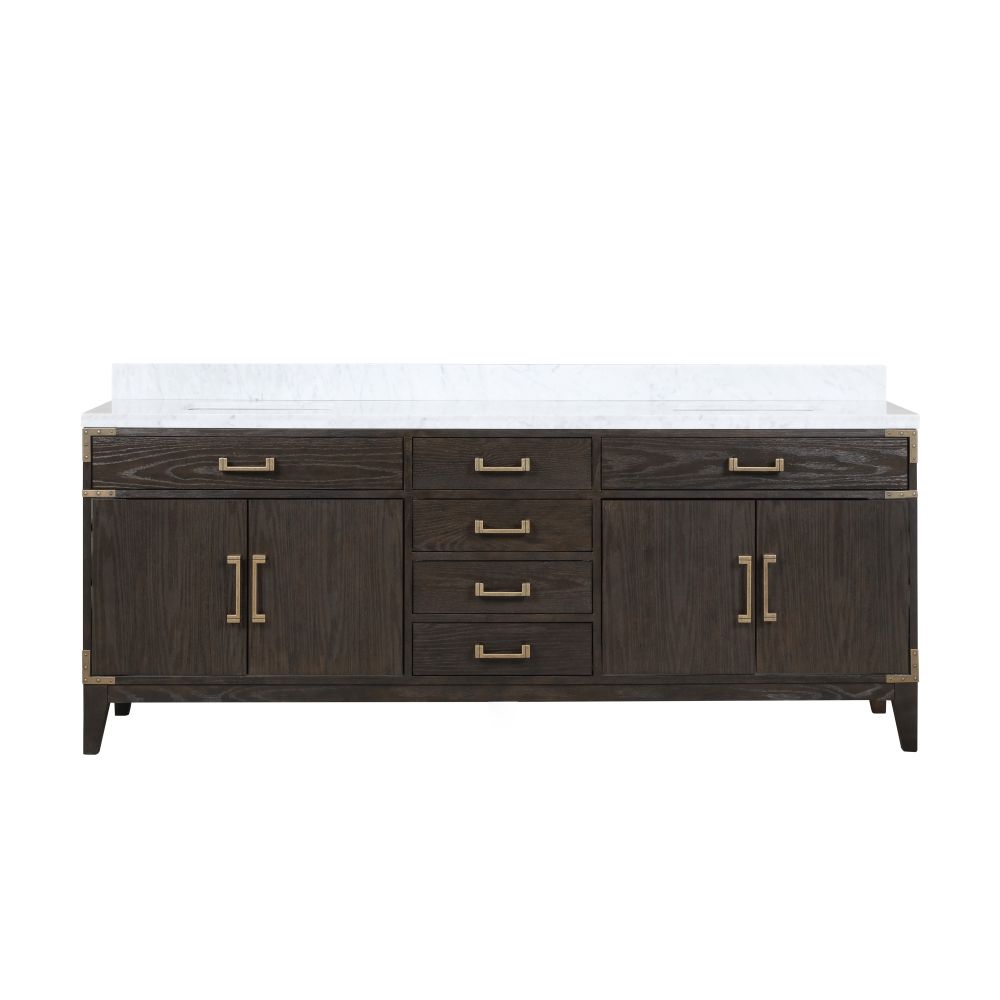 Laurel 84 in W x 22 in. D Brown Oak Double Bath Vanity and Carrara Marble Top