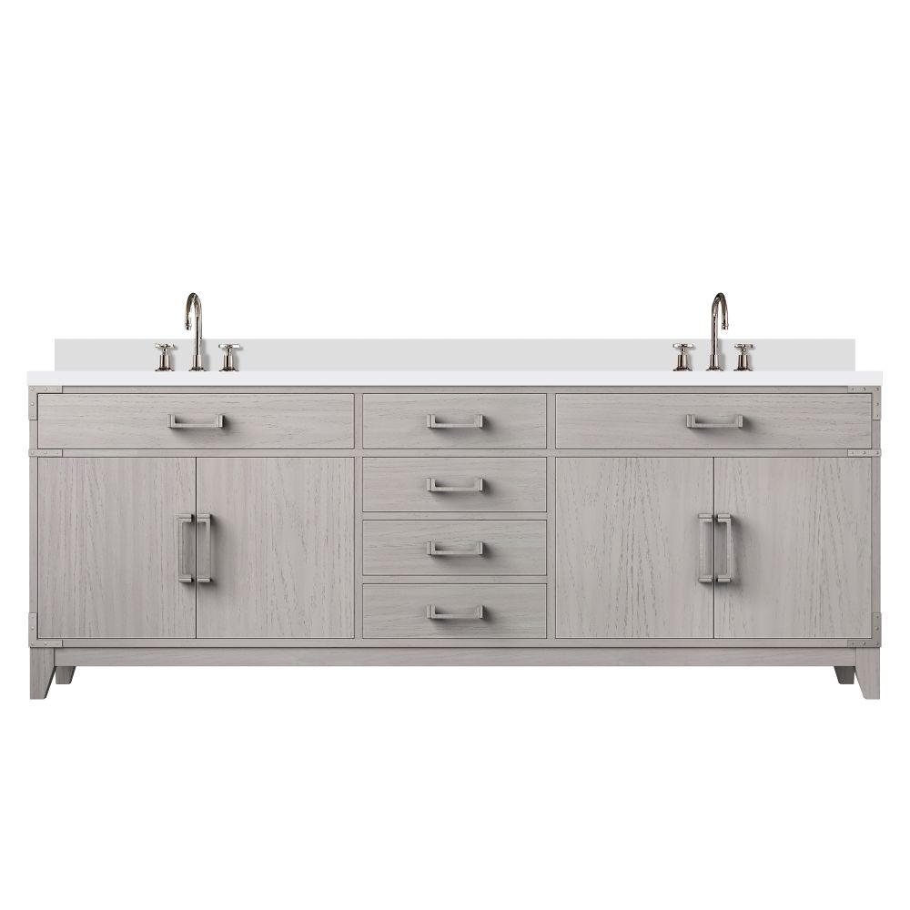 Laurel 84 in W x 22 in. D White Oak Double Bath Vanity, White Quartz Top, and Faucet Set