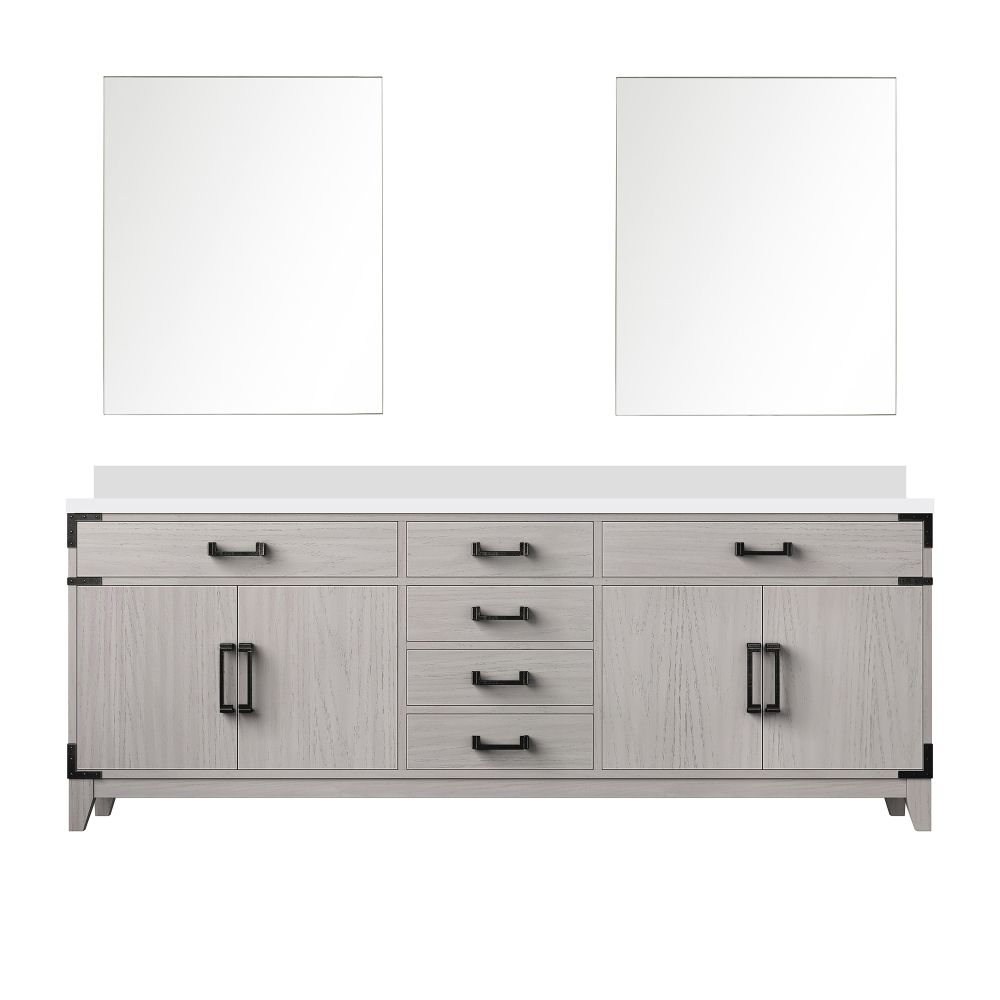 Laurel 84 in W x 22 in. D White Oak Double Bath Vanity, White Quartz Top, and 36 in Mirrors