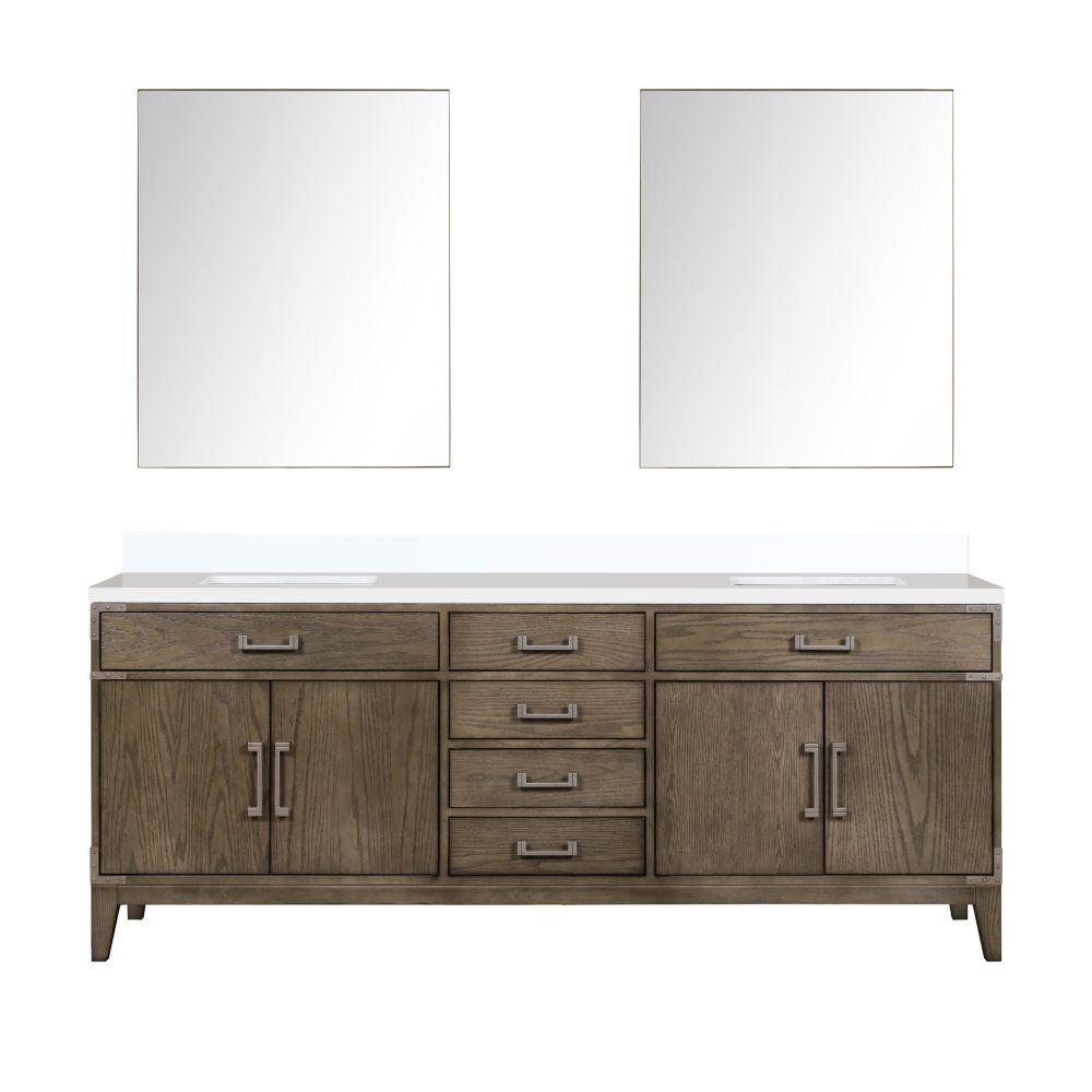 Laurel 84 in W x 22 in. D Grey Oak Double Bath Vanity, Cultured Marble Top, and 36 in Mirrors