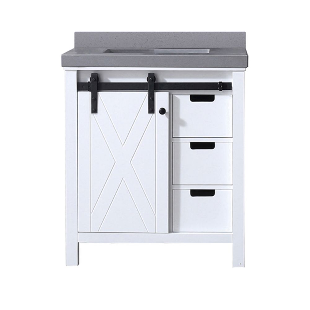 Marsyas 30 in W x 22 in. D White Bath Vanity and Grey Quartz Countertop
