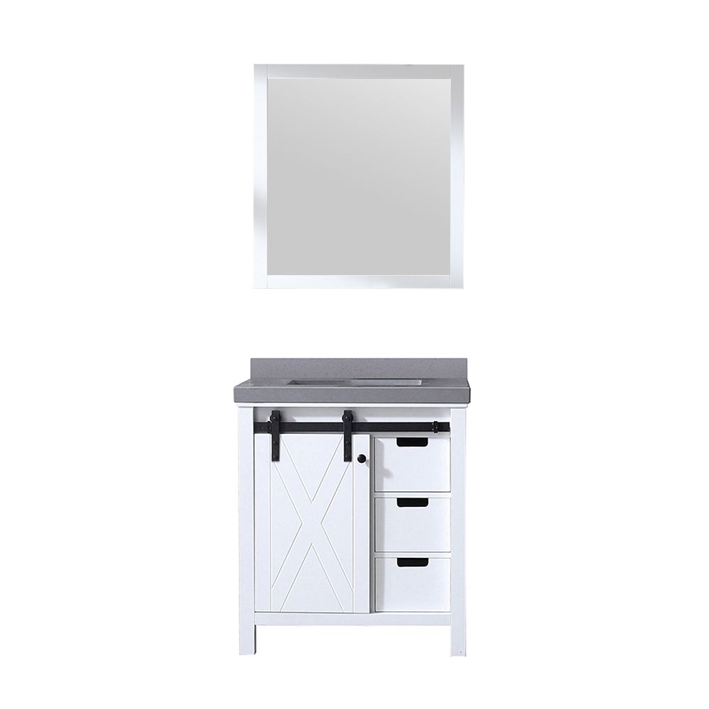 Marsyas 30 in W x 22 in. D White Bath Vanity, Grey Quartz Countertop and 28 in Mirror